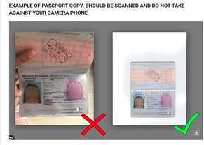 Example of correct passport scan vs camera photo