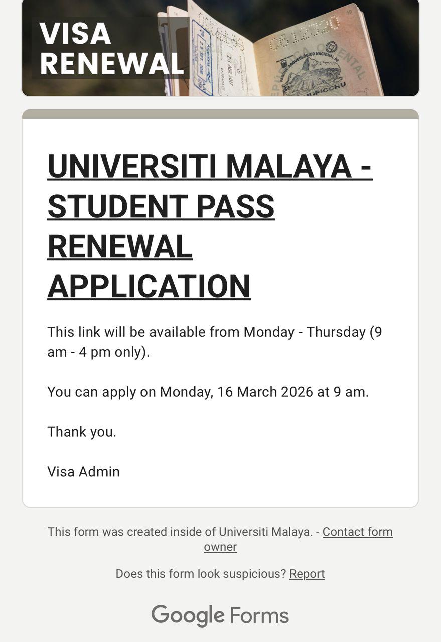 UM Student Pass Renewal Application form preview